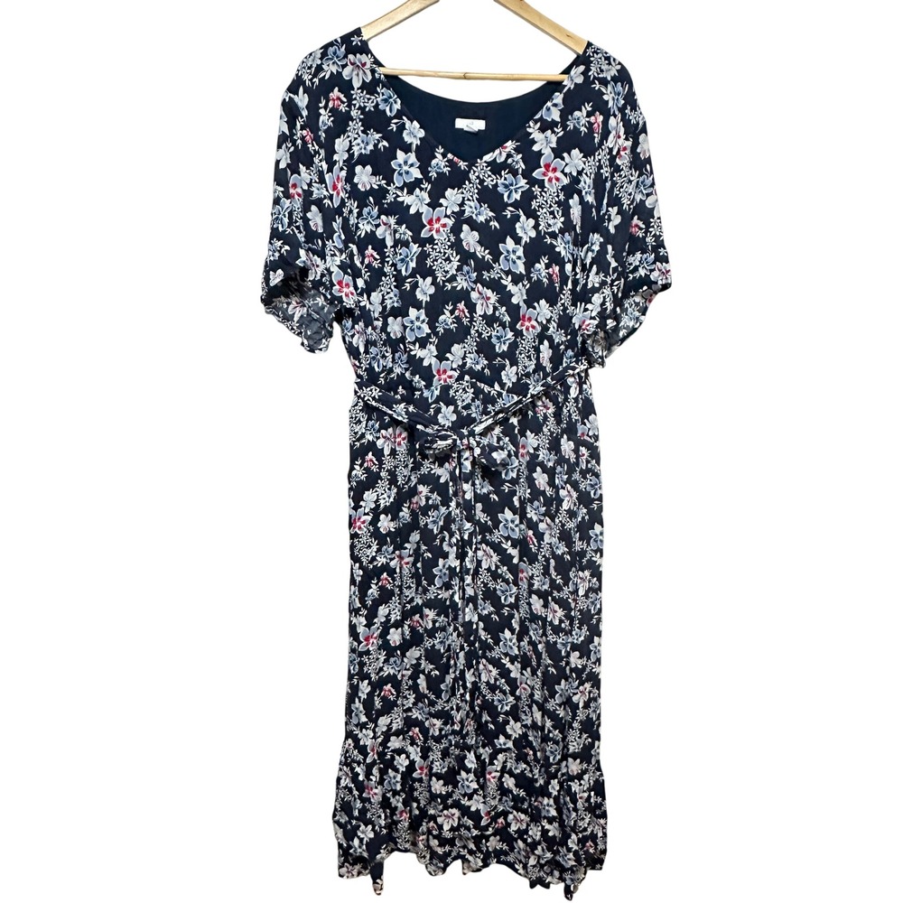 J.Jill Floral Cottage Tiered Maxi Dress Womens 4X Blue Rayon Boho Garden Flowy